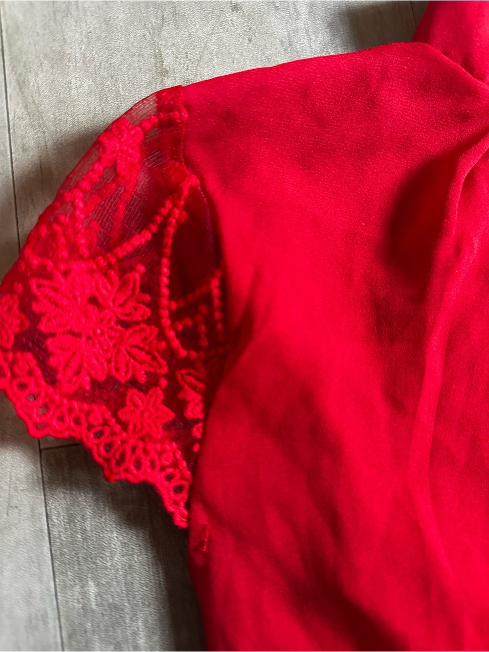 Red Lace-Trim Mock Neck Women's Top - Picture 2 of 7